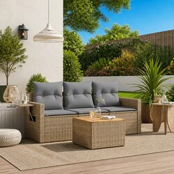 Beige Outdoor Sectional Sofa Set with 4 Pieces