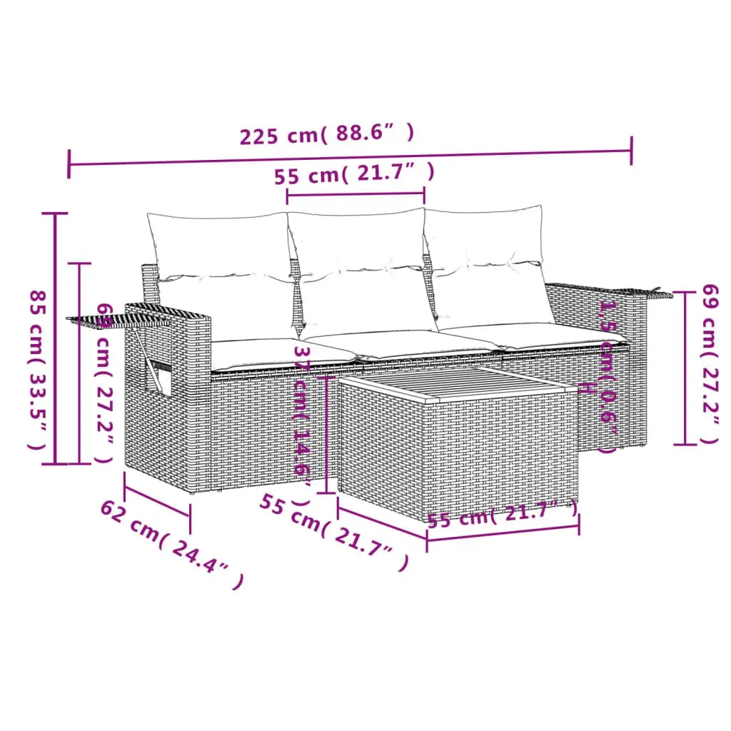 4-Piece Outdoor Sectional Sofa Set in Grey
