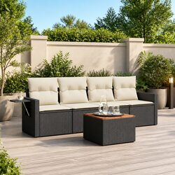 5 Piece Black Outdoor Sectional Sofa Set with Side Table