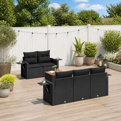 6-Piece Black Poly Rattan Modular Outdoor Sofa Set
