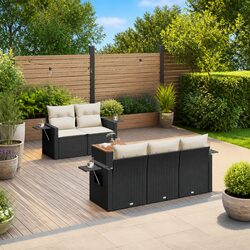 6-Piece Black Outdoor Sectional Sofa Set with Cushions