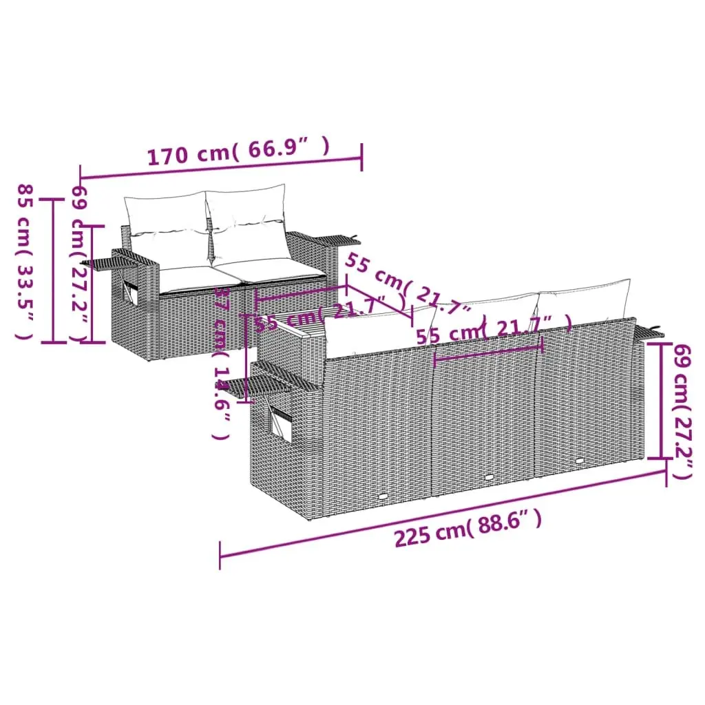 6-Piece Modular Garden Sofa Set in Grey