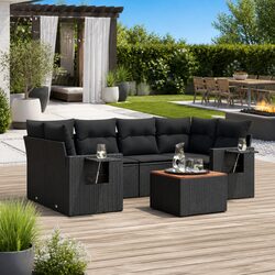 Black Poly Rattan 7 Piece Outdoor Sectional Sofa Set