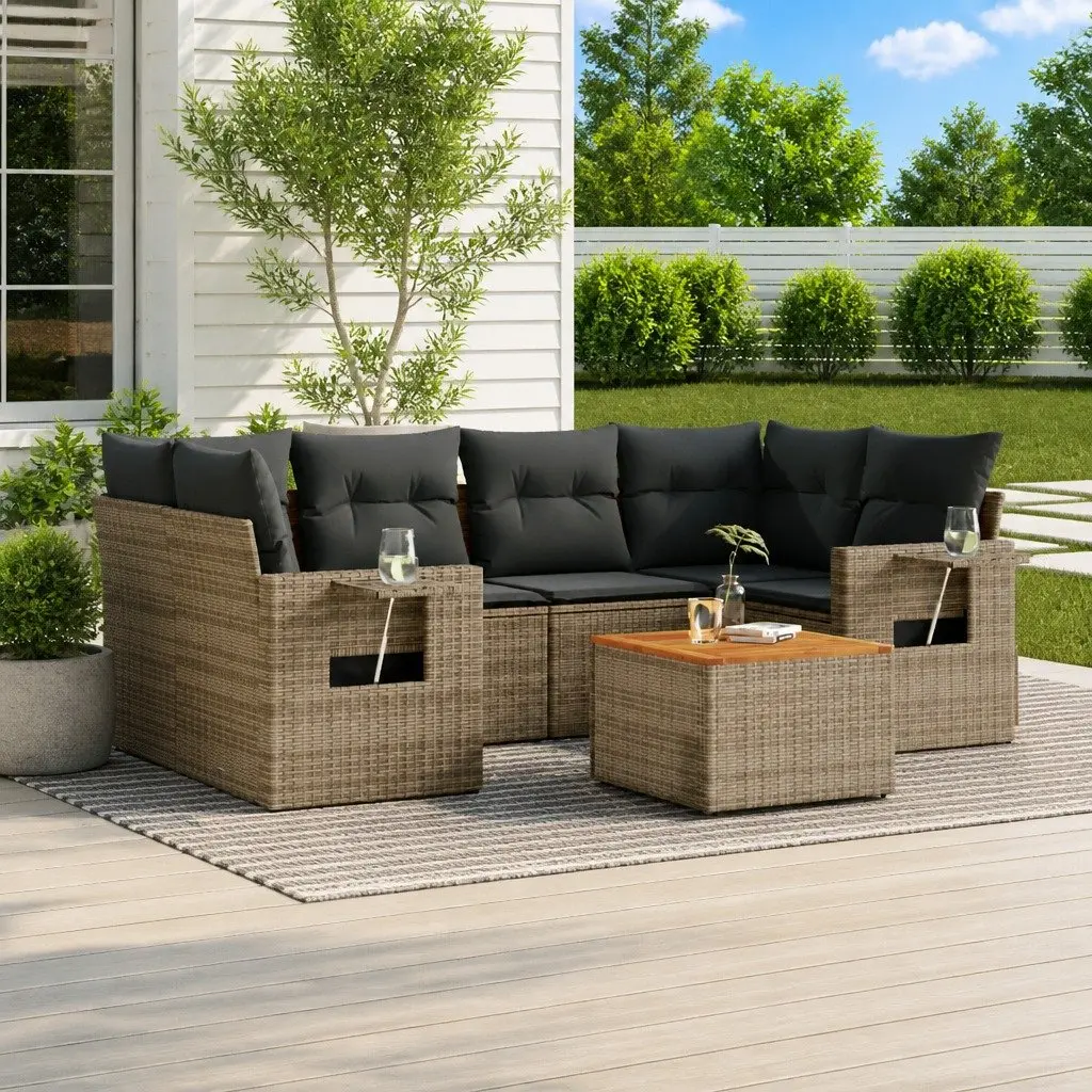 7 Piece Grey Poly Rattan Outdoor Sectional Sofa Set