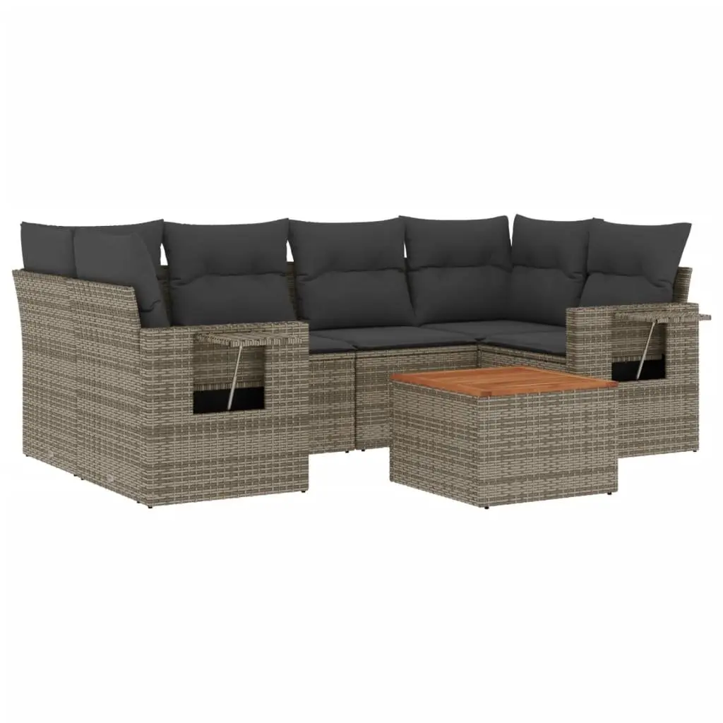 7 Piece Grey Poly Rattan Outdoor Sectional Sofa Set