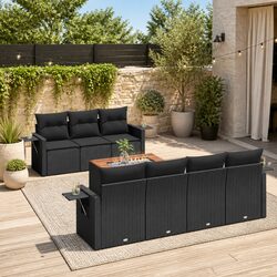 Durable 8-Piece Black Outdoor Sectional Sofa Set