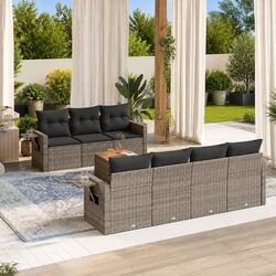 8-Piece Grey Poly Rattan Outdoor Sectional Sofa Set