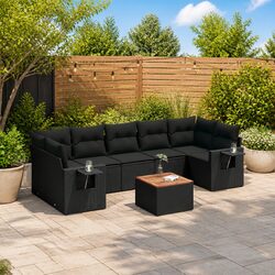 Sturdy 8 Piece Black Poly Rattan Outdoor Sectional Sofa Set