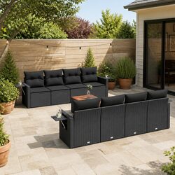 High-Quality 9 Piece Black Rattan Outdoor Sofa Set