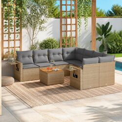 Beige Outdoor 9-Piece Sectional Sofa Set with Table