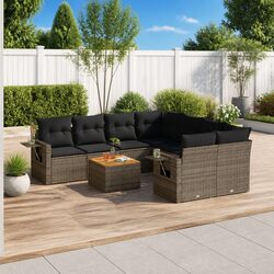 9-Piece Grey Outdoor Sectional Sofa Set with Foldable Table