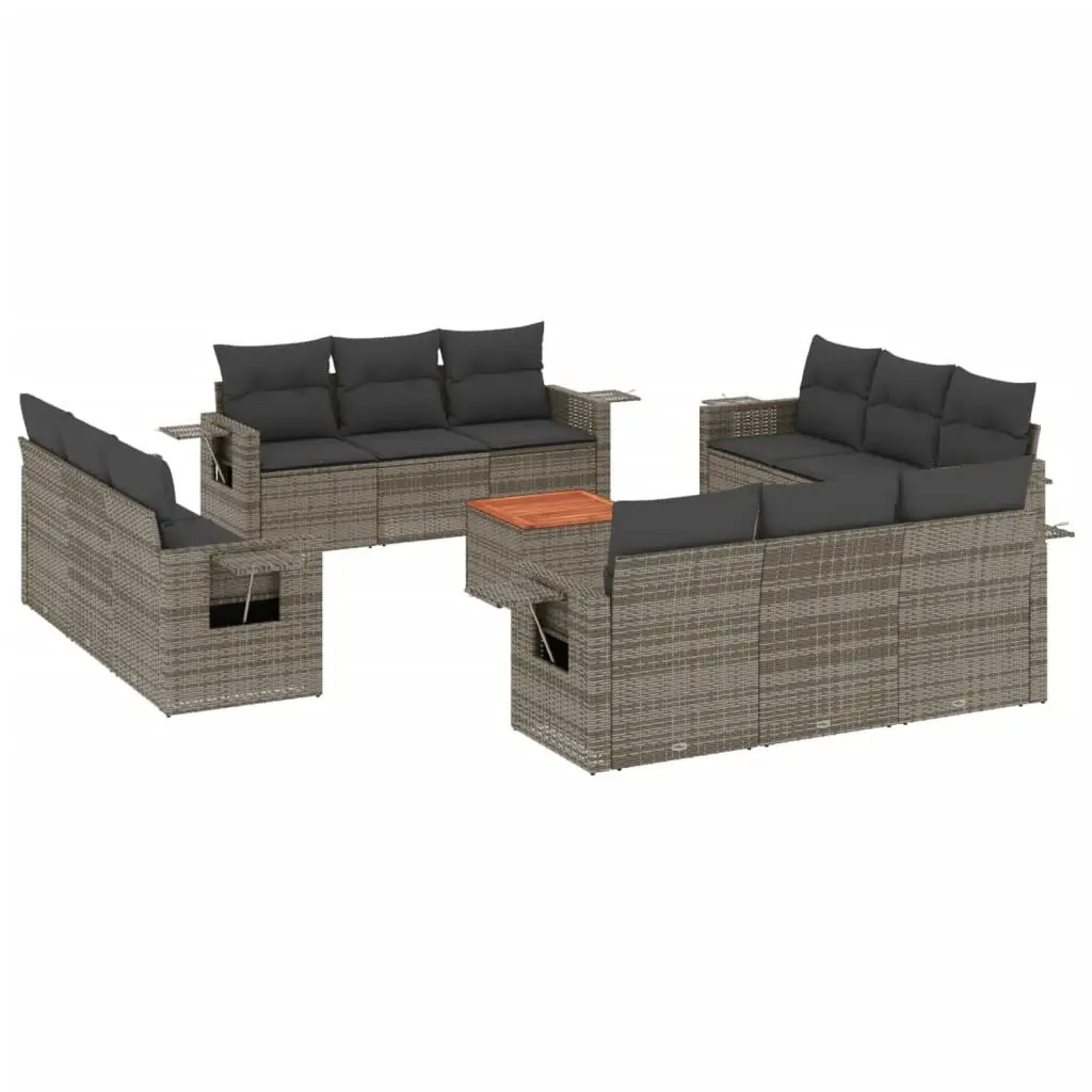Outdoor Sofa Set PE Rattan 13 Piece Grey Modular Garden Furniture