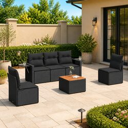 Durable 6 Piece Outdoor Sectional Sofa Set in Black