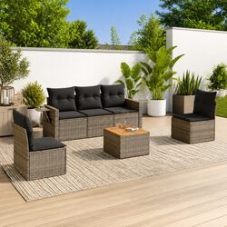 6-Piece Grey Rattan Outdoor Sofa Set with Cushions