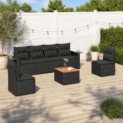 Premium 7-Piece Black Rattan Outdoor Sofa Set