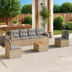 Beige 7-Piece Modular Outdoor Sectional Sofa Set