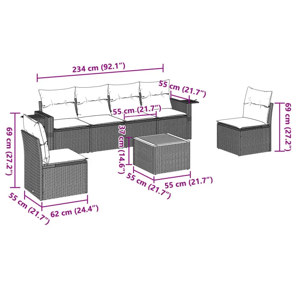 7 Piece Outdoor Sectional Sofa Set in Grey