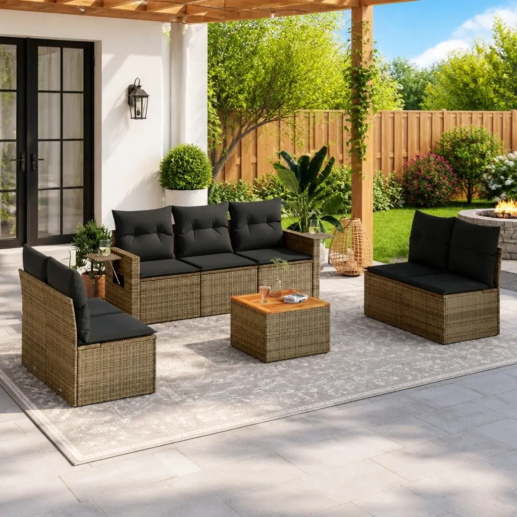 8 Piece Grey Outdoor Sectional Sofa Set