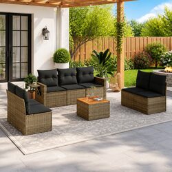 Sturdy 8 Piece Grey Outdoor Sectional Sofa Set