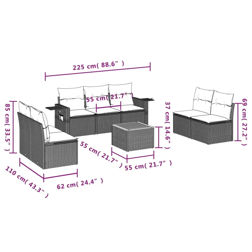 8 Piece Grey Outdoor Sectional Sofa Set