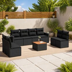 High-Quality Outdoor Sectional Sofa Set 9 Piece Black Rattan Furniture