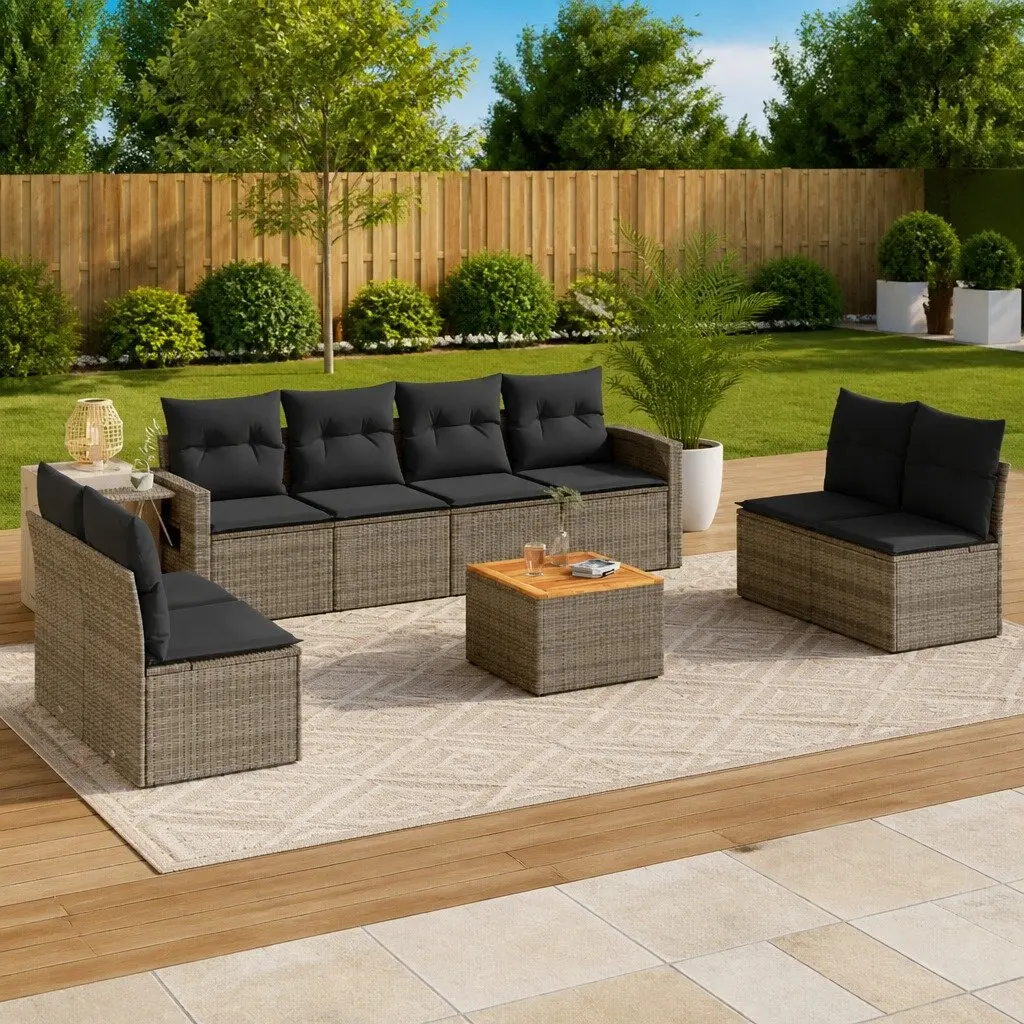 9 Piece Grey Poly Rattan Outdoor Sofa Set
