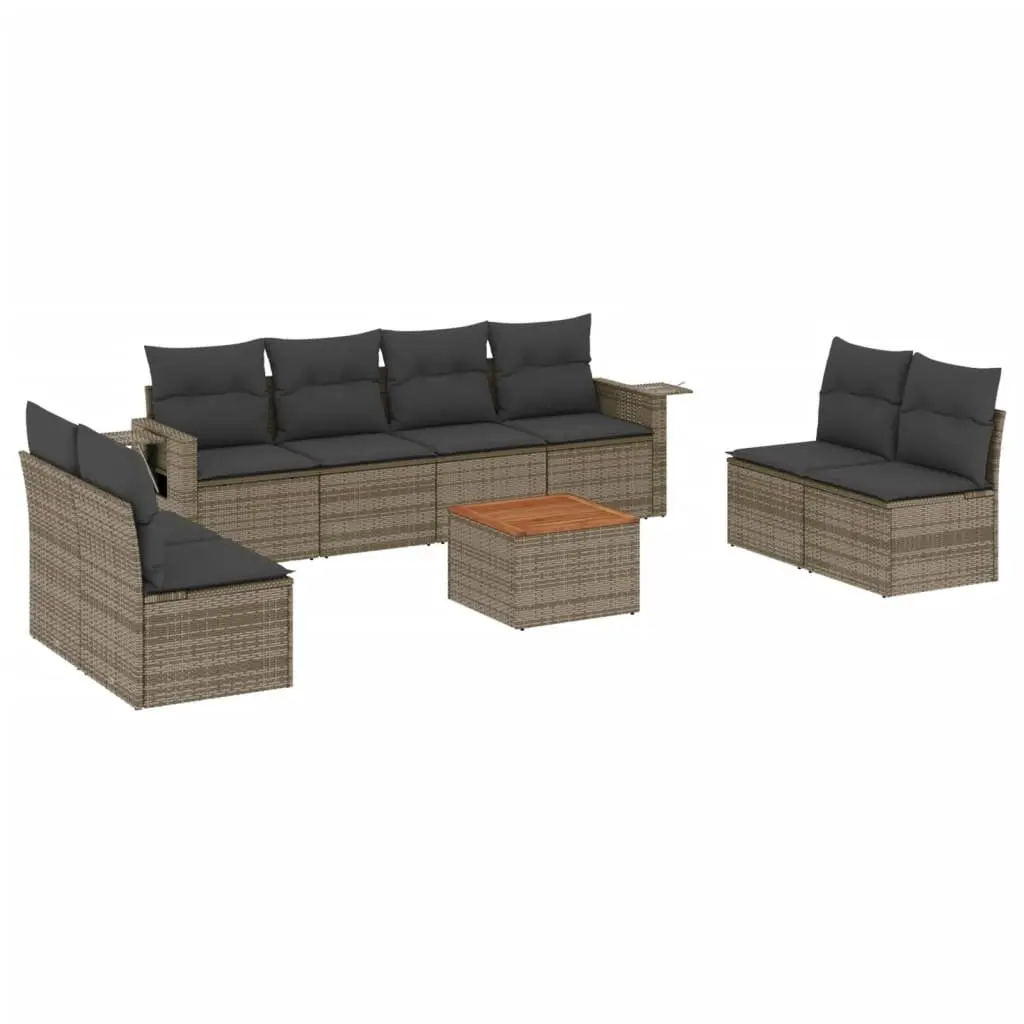9 Piece Grey Poly Rattan Outdoor Sofa Set