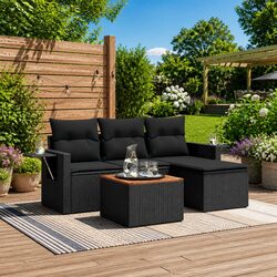 Premium Black Poly Rattan Outdoor Sofa Set - 5 Pieces