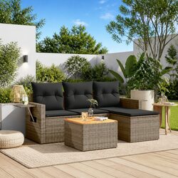 5 Piece Outdoor Sectional Sofa Set in Grey Rattan