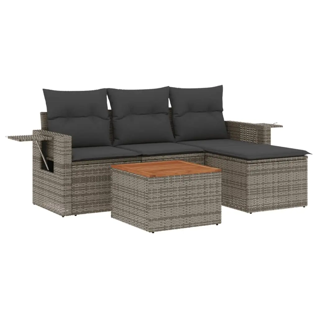 Outdoor Sectional Sofa Set PE Rattan 5 Piece Grey