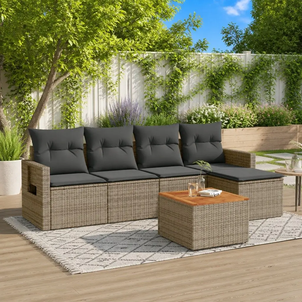 6 Piece Grey Garden Sofa Set with Acacia Table