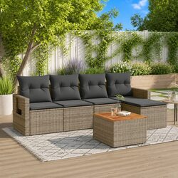 Durable 6 Piece Grey Garden Sofa Set with Acacia Table