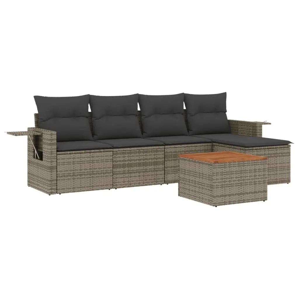 6 Piece Grey Garden Sofa Set with Acacia Table