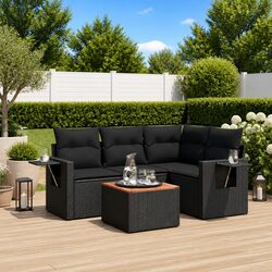 Premium Black Rattan 5-Piece Outdoor Sectional Sofa Set