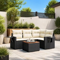5-Piece Black PE Rattan Outdoor Sofa Set