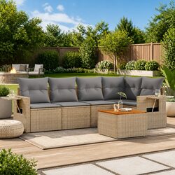 Beige 6-Piece Modular Outdoor Sectional Sofa Set