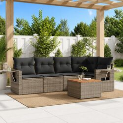 Stylish 6 Piece Grey Poly Rattan Outdoor Sectional Sofa Set