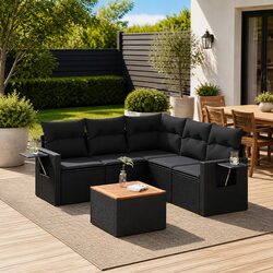 Black 6-Piece Outdoor Sectional Sofa Set with Cushions