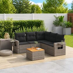 6-Piece Grey Poly Rattan Outdoor Sectional Sofa Set