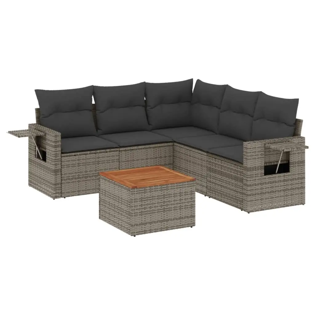 Outdoor Sectional Sofa Set PE Rattan Grey 6 Piece Garden Furniture