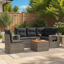 Grey Poly Rattan 6-Piece Outdoor Sectional Sofa Set