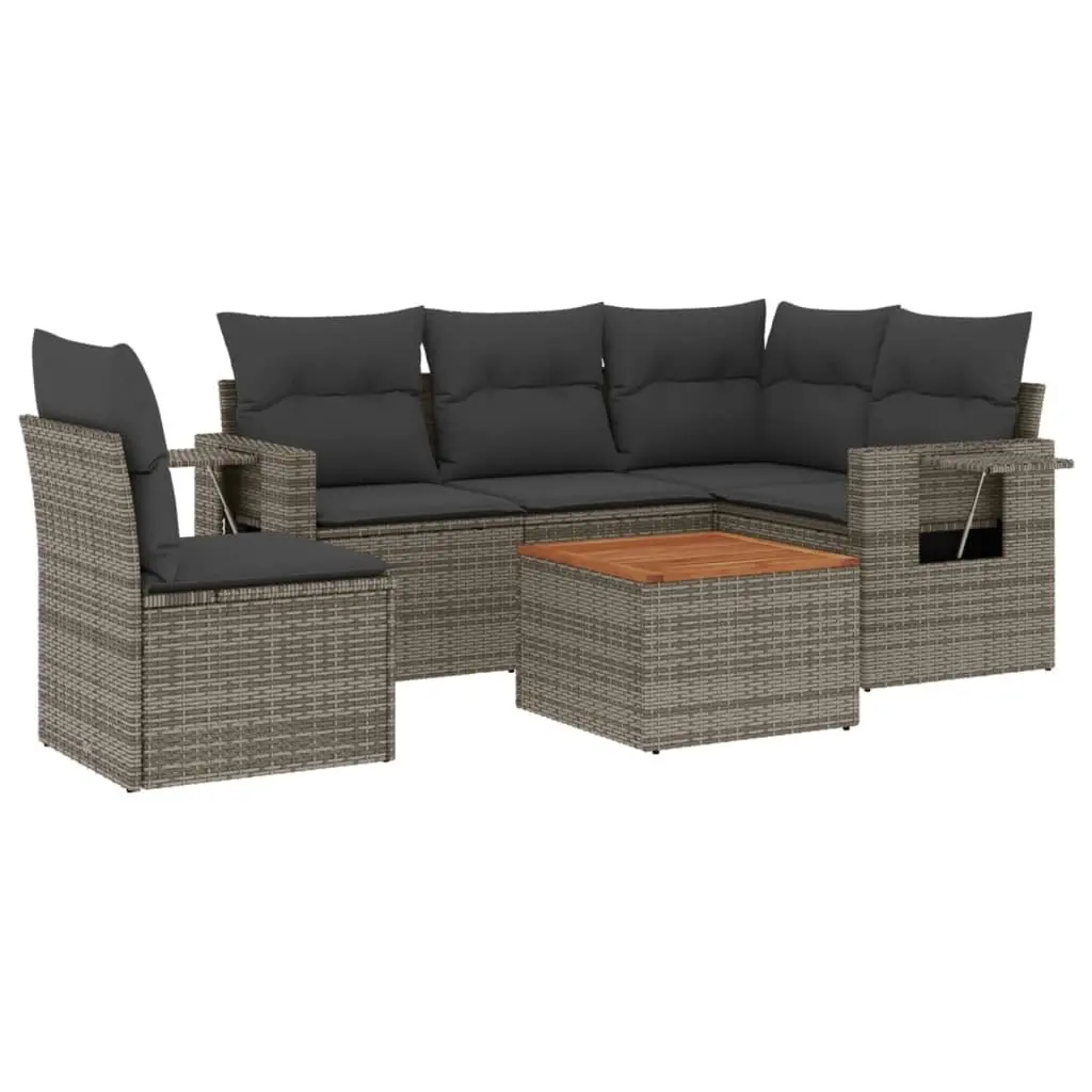 Outdoor Sectional Sofa Set PE Rattan 6 Piece Grey