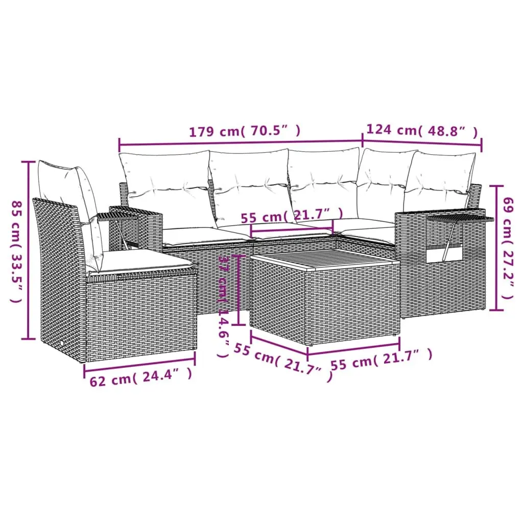 Outdoor Sectional Sofa Set PE Rattan 6 Piece Grey
