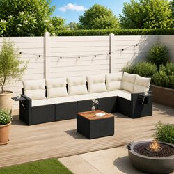 Premium 7-Piece Black Poly Rattan Outdoor Sofa Set