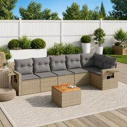 Beige 7 Piece Outdoor Garden Sofa Set with Cushions