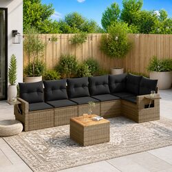 7-Piece Grey Poly Rattan Outdoor Sectional Sofa Set