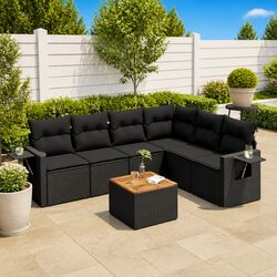 Sturdy 7-Piece Black Rattan Outdoor Sectional Sofa Set