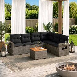 7-Piece Grey Poly Rattan Outdoor Sectional Sofa Set
