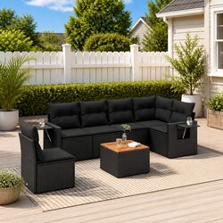 Stylish 7-Piece Black PE Rattan Outdoor Sectional Set