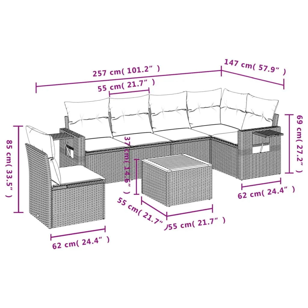 7 Piece Grey Outdoor Garden Sofa Set